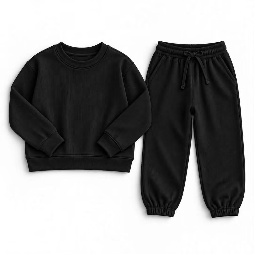 (2026 Mommy & Me Ribbed Joggers) Black Child Set