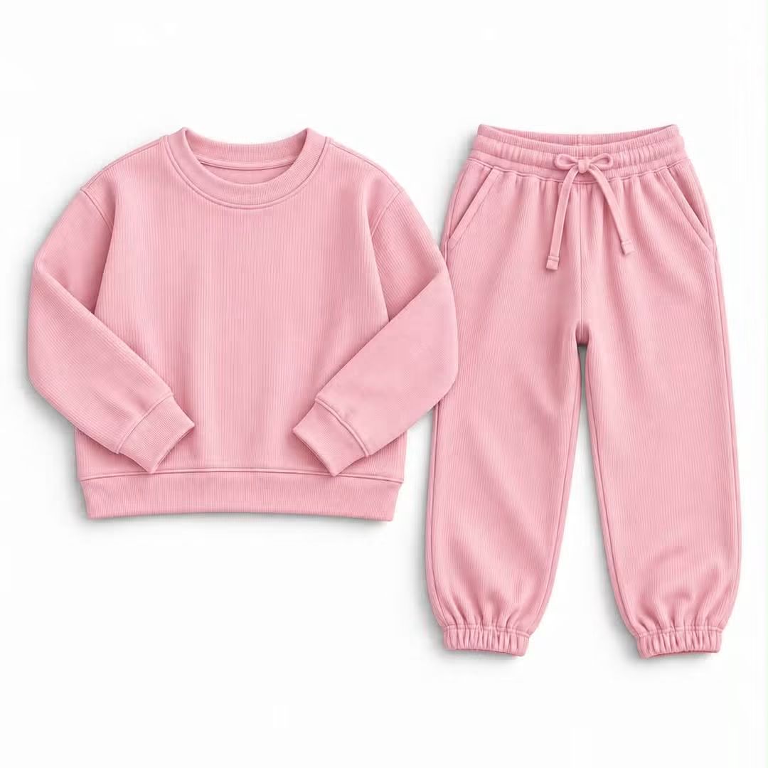 (2026 Mommy & Me Ribbed Joggers) Pink Child Set