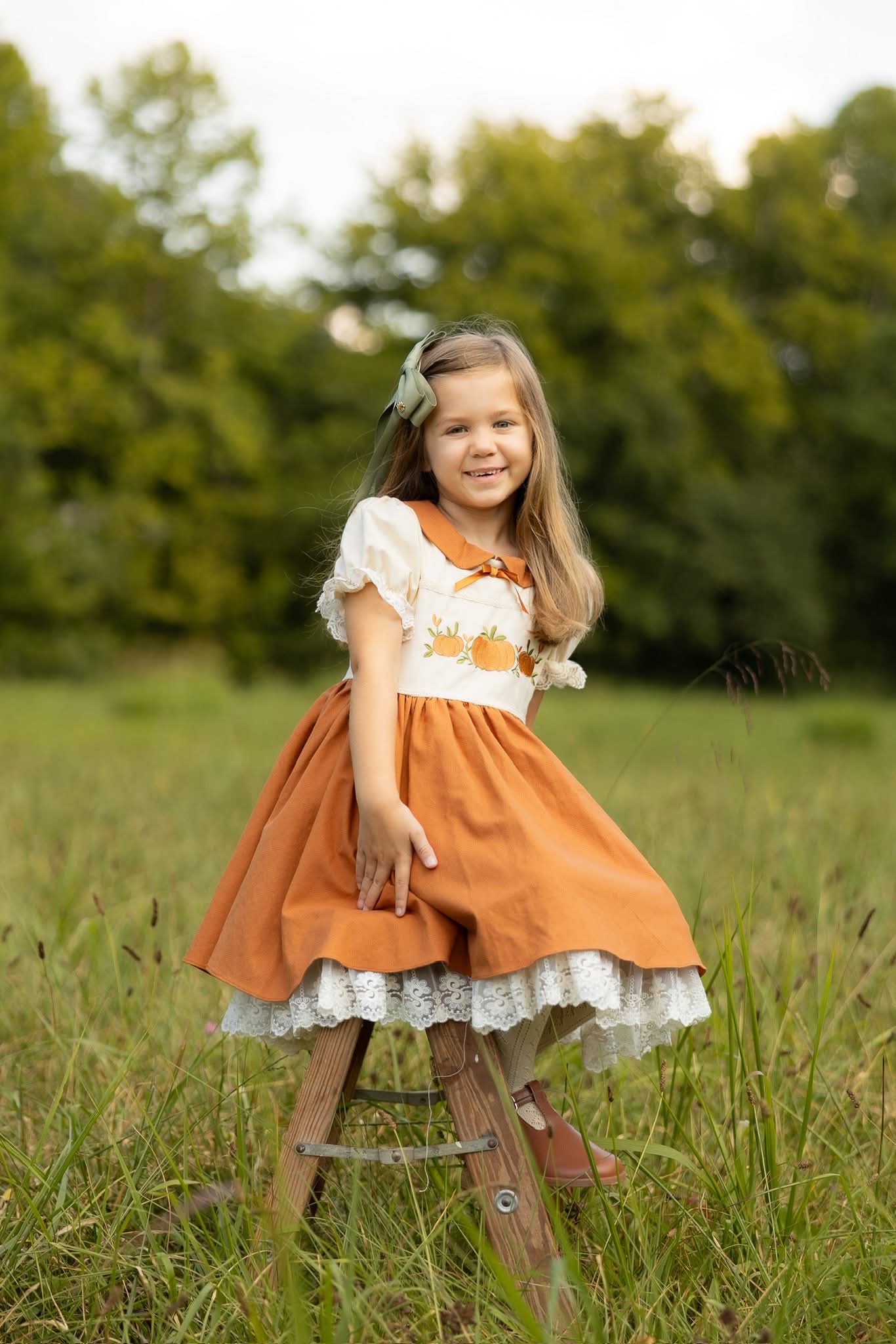 Extras (2025 Thanksgiving) Pumpkin Embroidered Dress