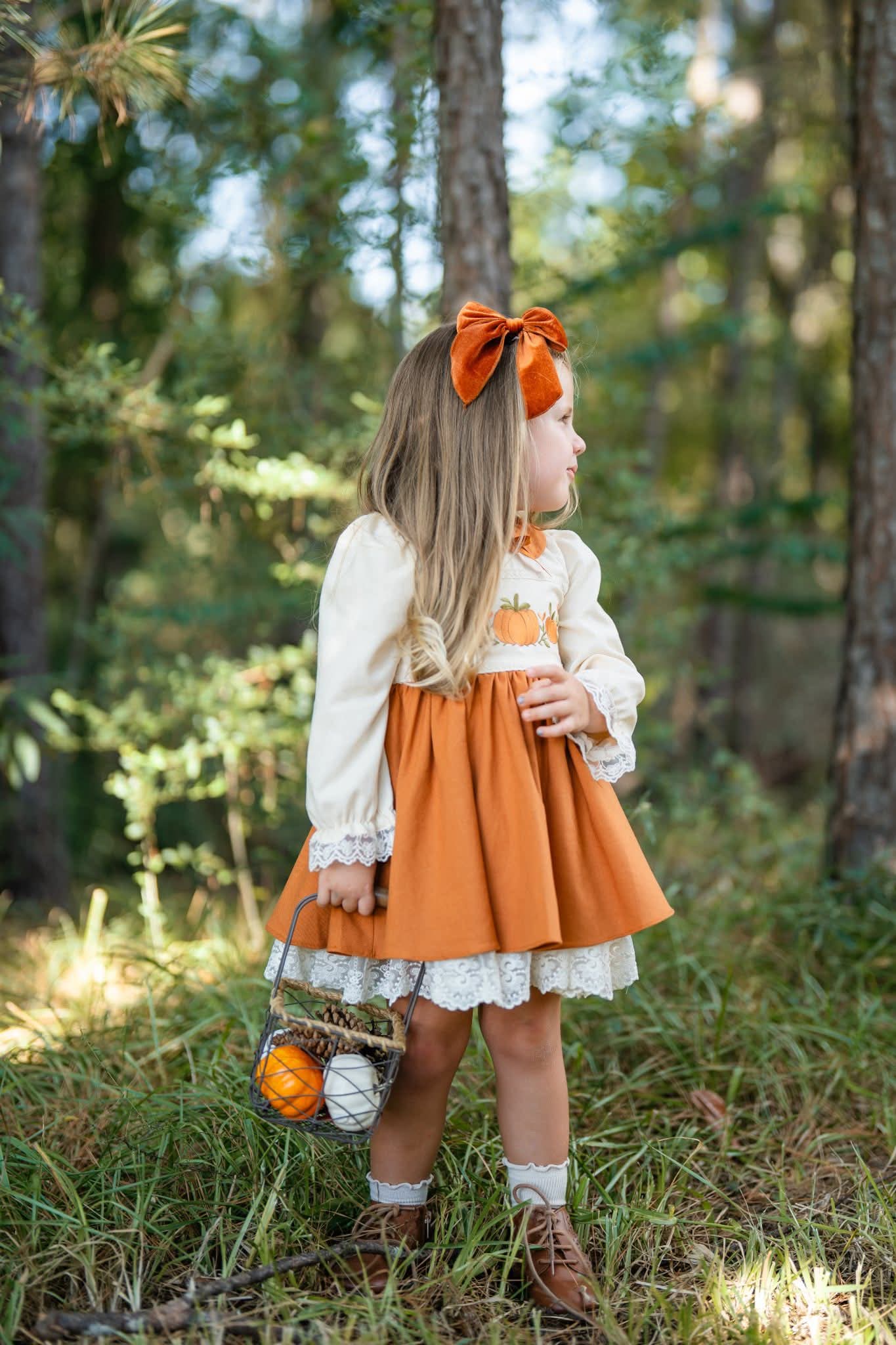 Extras (2025 Thanksgiving) Long Sleeve Pumpkin Embroidered Dress