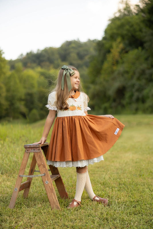 Extras (2025 Thanksgiving) Pumpkin Embroidered Dress