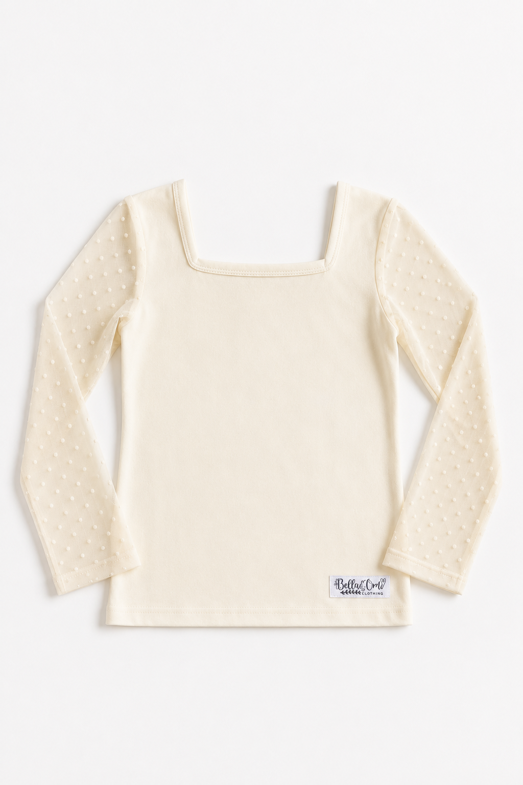(2026 Layering Tops) Cream Swiss Dot Layering Top