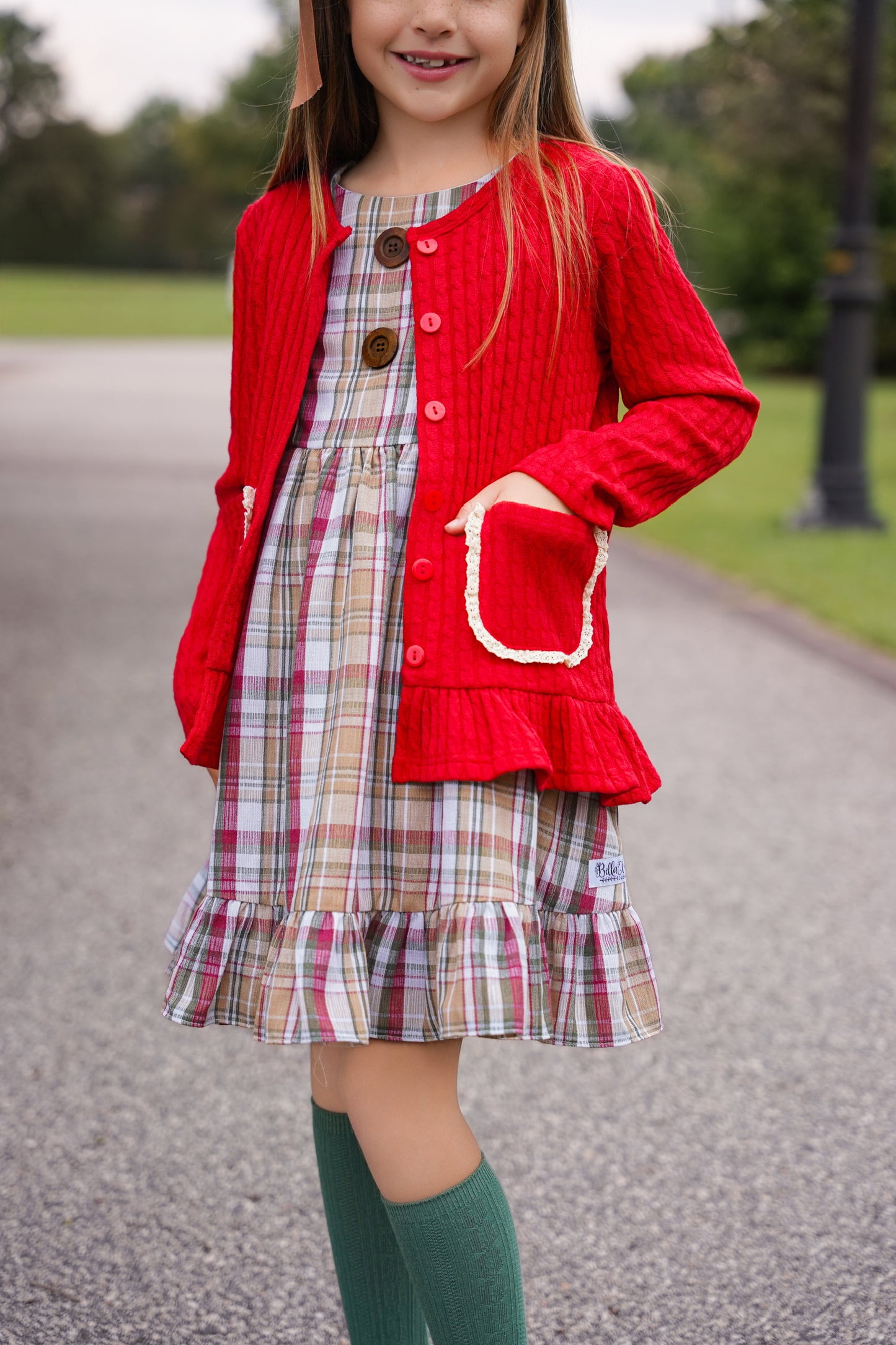 EXTRAS(2026 Cardigans) Red Pocket Cardigan