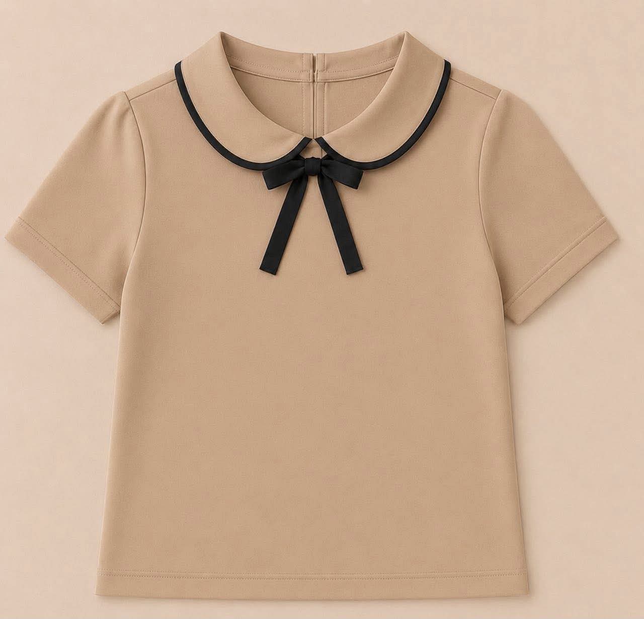 Extras (2026 School Uniforms) Peter Pan Bow Collar Shirt Tan/Black