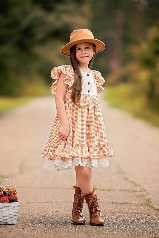 EXTRAS(2026 Fall Dresses) Orange Plaid Dress