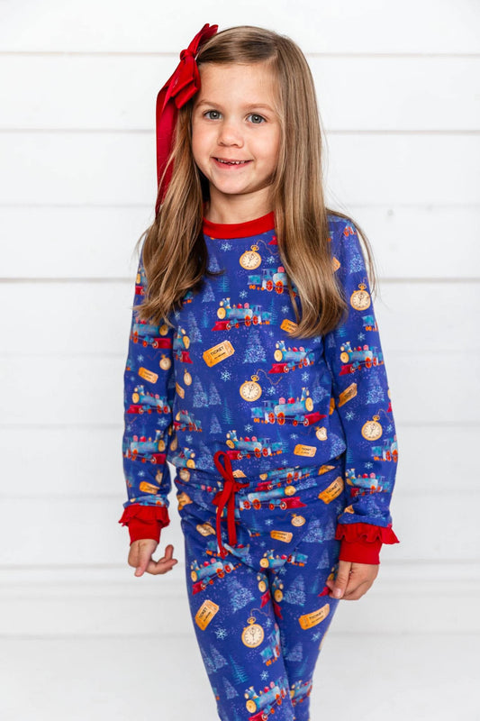Extras (2025 Family Christmas PJs)Trains Girl Long Sleeve 2pc
