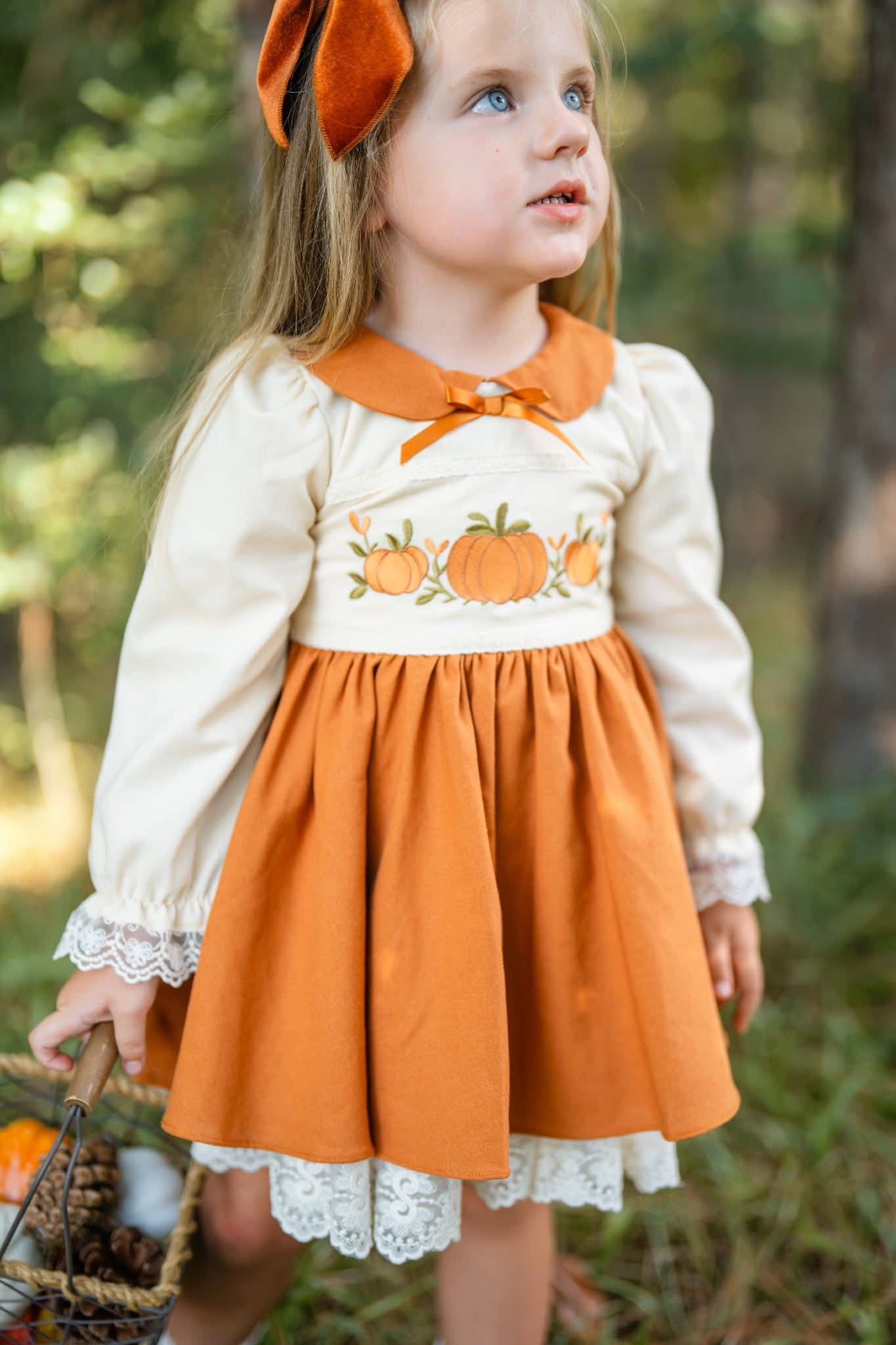 Extras (2025 Thanksgiving) Long Sleeve Pumpkin Embroidered Dress