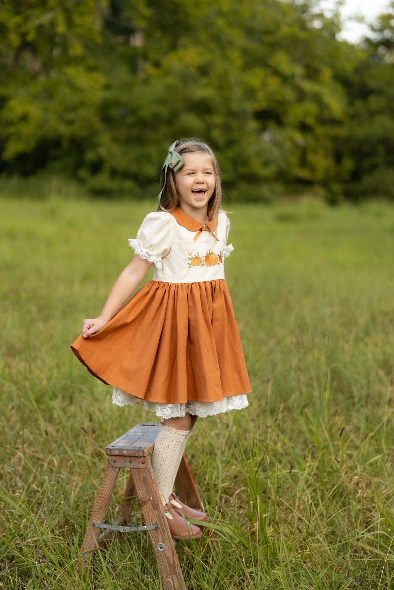 Extras (2025 Thanksgiving) Pumpkin Embroidered Dress