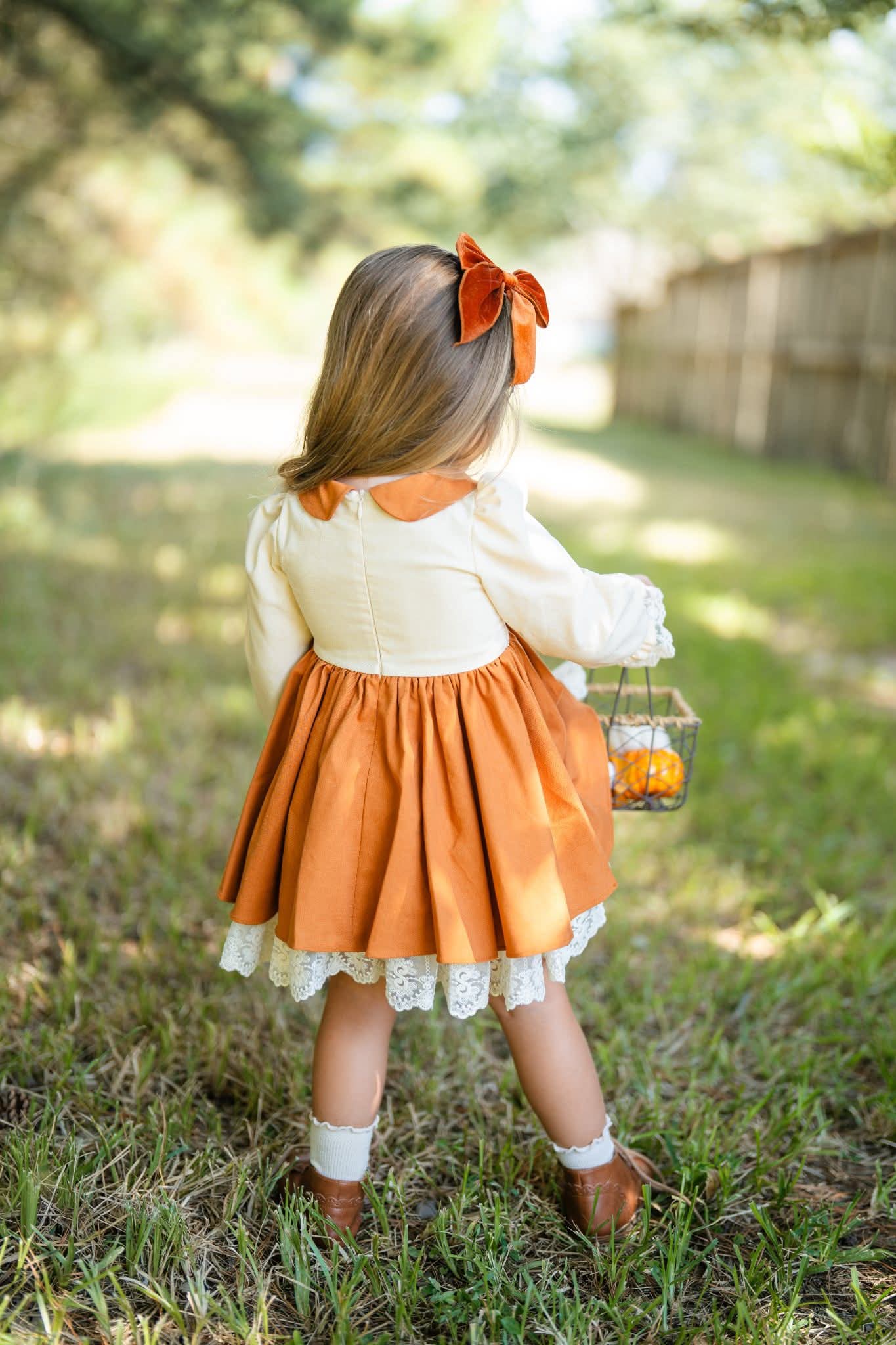 Extras (2025 Thanksgiving) Long Sleeve Pumpkin Embroidered Dress