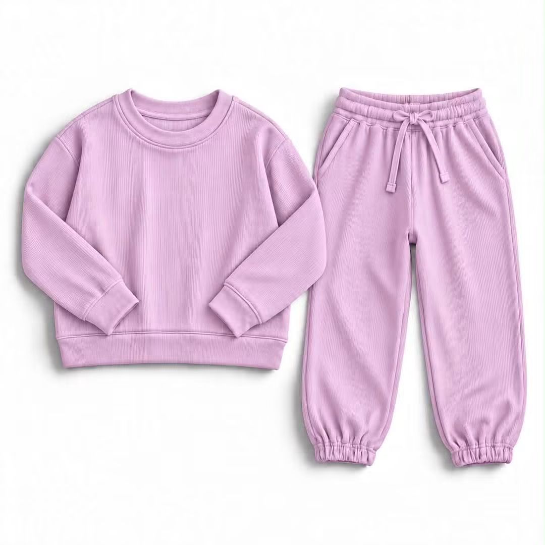 (2026 Mommy & Me Ribbed Joggers) Purple Child Set