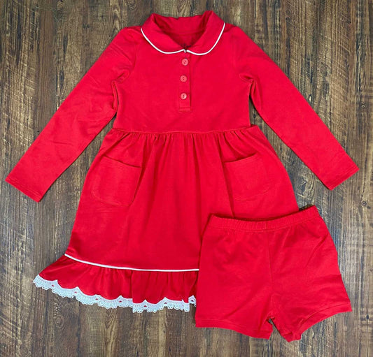 (2025 Winter uniforms) Red Lace Trim Dress