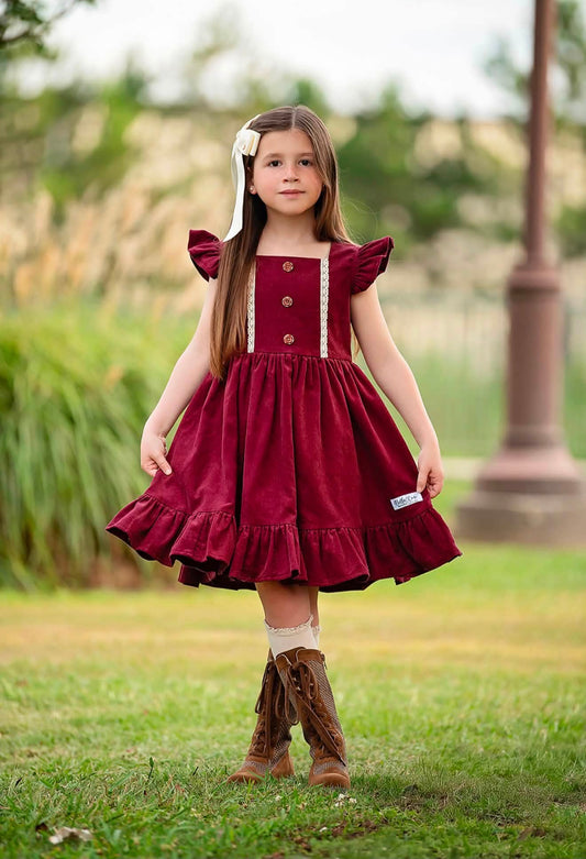 EXTRAS(2026 Thanksgiving Dresses) Maroon Corduroy Dress