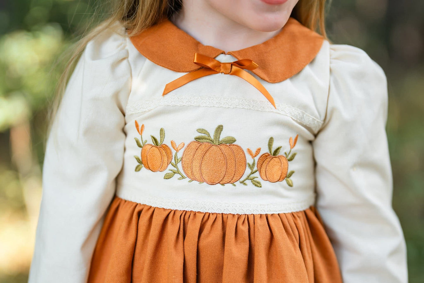 Extras (2025 Thanksgiving) Long Sleeve Pumpkin Embroidered Dress